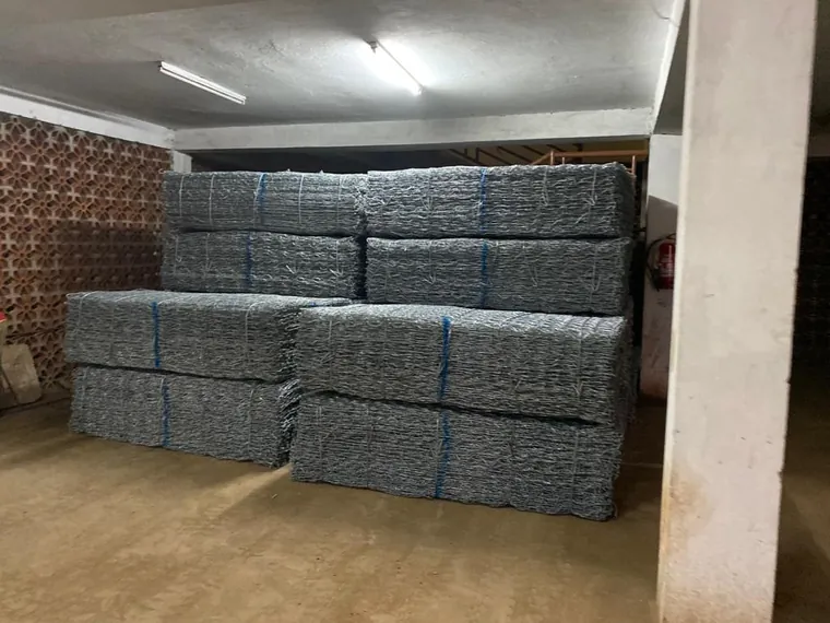 Gabion baskets bundled and stacked in the Tetrabuild store